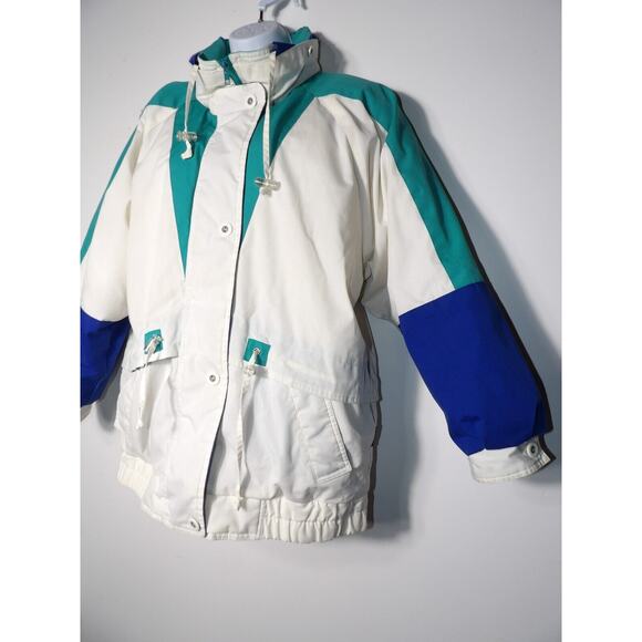 Vintage Izzi Winter Jacket Puffer Womens Large 12/14 White Blue Teal 80s 90s - Picture 3 of 16